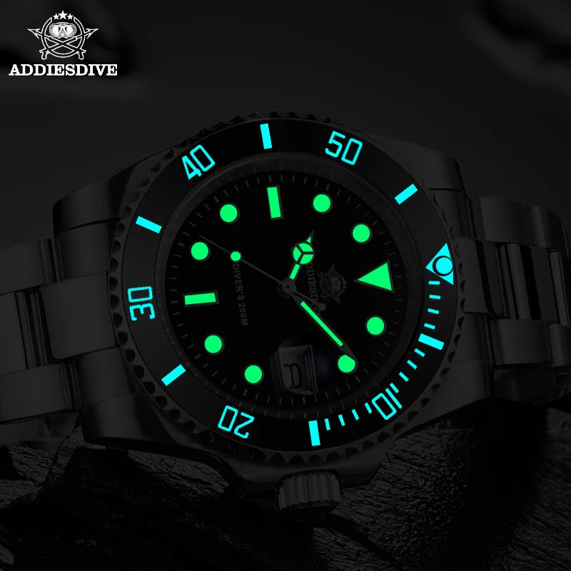 ADDIESDIVE 41mm Men's Diver Quartz Watch Domed Glass Ceramic Bezel Wristwatch Waterproof 200m Super Luminous Stainless Watches