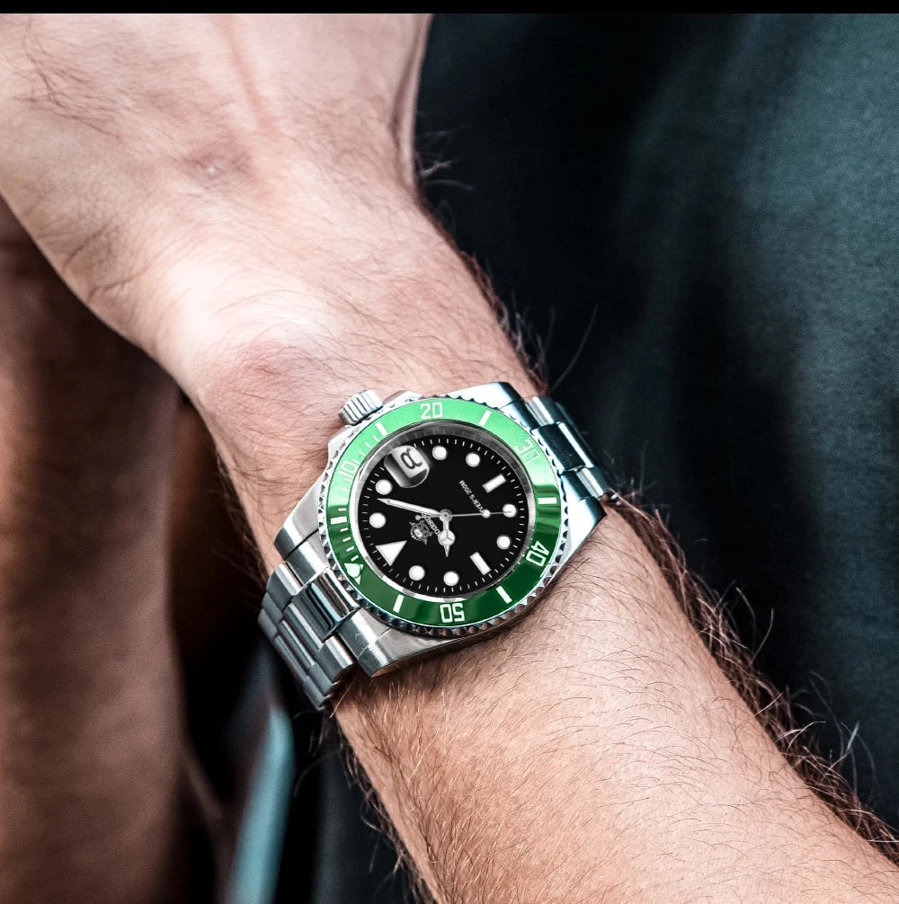ADDIESDIVE 41mm Men's Diver Quartz Watch Domed Glass Ceramic Bezel Wristwatch Waterproof 200m Super Luminous Stainless Watches