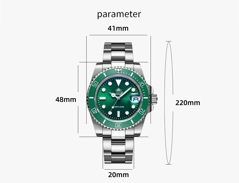 ADDIESDIVE 41mm Men's Diver Quartz Watch Domed Glass Ceramic Bezel Wristwatch Waterproof 200m Super Luminous Stainless Watches