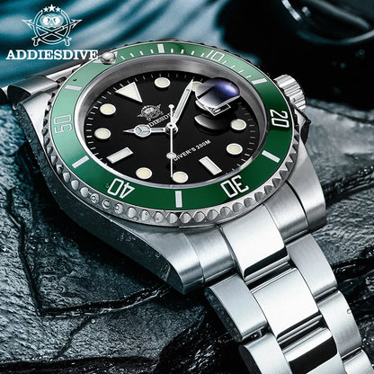 ADDIESDIVE 41mm Men's Diver Quartz Watch Domed Glass Ceramic Bezel Wristwatch Waterproof 200m Super Luminous Stainless Watches