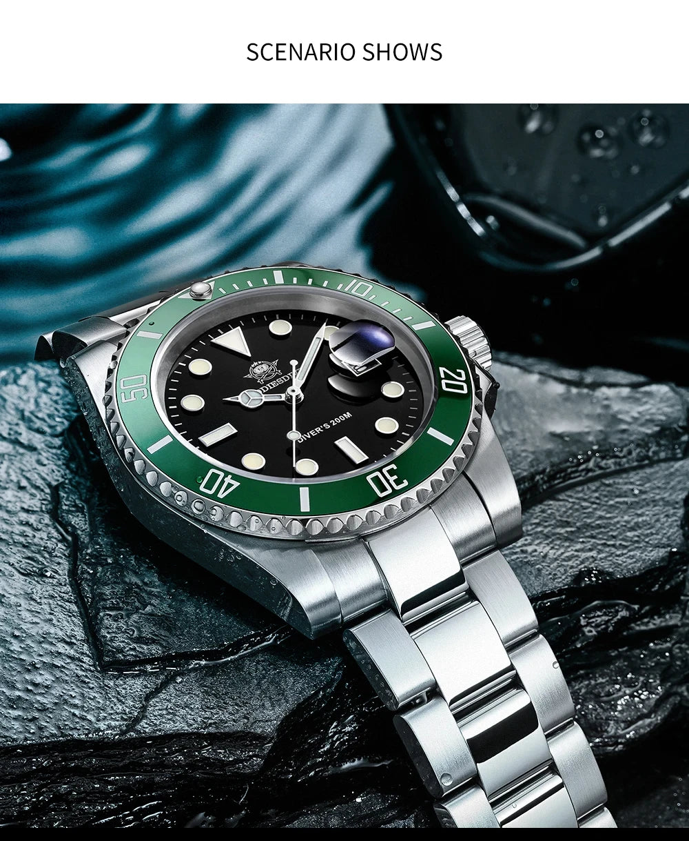 ADDIESDIVE 41mm Men's Diver Quartz Watch Domed Glass Ceramic Bezel Wristwatch Waterproof 200m Super Luminous Stainless Watches
