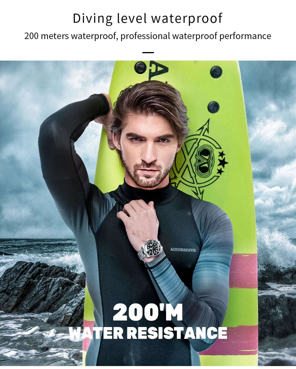 ADDIESDIVE 41mm Men's Diver Quartz Watch Domed Glass Ceramic Bezel Wristwatch Waterproof 200m Super Luminous Stainless Watches