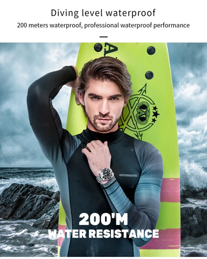 ADDIESDIVE 41mm Men's Diver Quartz Watch Domed Glass Ceramic Bezel Wristwatch Waterproof 200m Super Luminous Stainless Watches