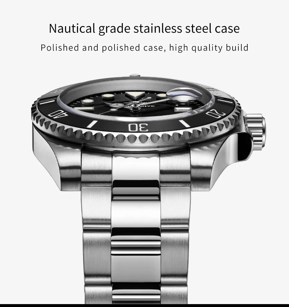ADDIESDIVE 41mm Men's Diver Quartz Watch Domed Glass Ceramic Bezel Wristwatch Waterproof 200m Super Luminous Stainless Watches